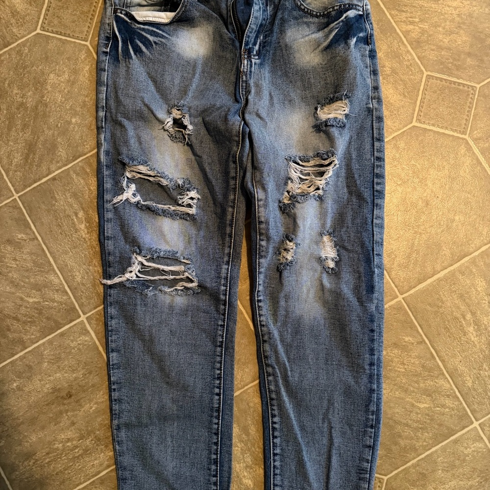 SHEIN Blue Distressed Straight Men Jeans